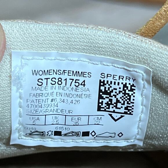 Sperry Angelfish Tan Gold Leather Canvas Lace-Up Boat Shoes Womens Size 5 - Picture 11 of 11